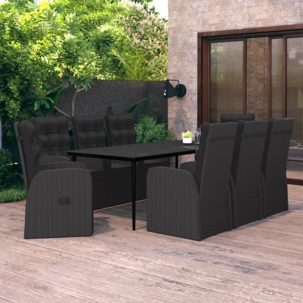 ARDEBO.de - 9-tlg. Garten-Essgruppe mit Kissen Schwarz