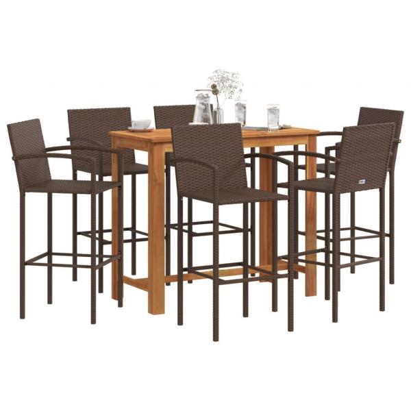 ARDEBO.de - 7-tlg. Gartenbar-Set Braun Massivholz Akazie und Poly Rattan