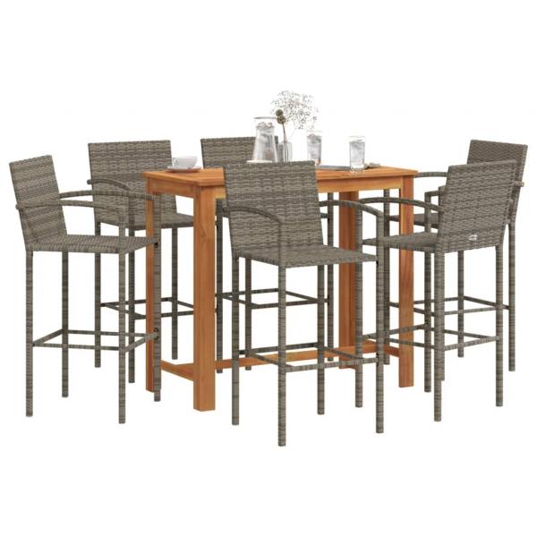 ARDEBO.de - 7-tlg. Gartenbar-Set Grau Massivholz Akazie und Poly Rattan