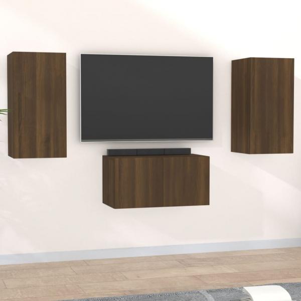 ARDEBO.de - 3-tlg. TV-Schrank-Set Braun Eichen-Optik Holzwerkstoff
