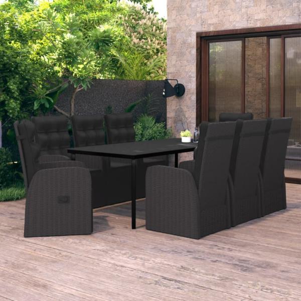 ARDEBO.de - 9-tlg. Garten-Essgruppe mit Kissen Schwarz