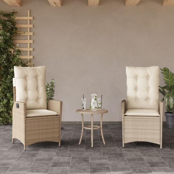 ARDEBO.de - Gartensessel mit Kissen 2 Stk. Verstellbar Beige Poly Rattan