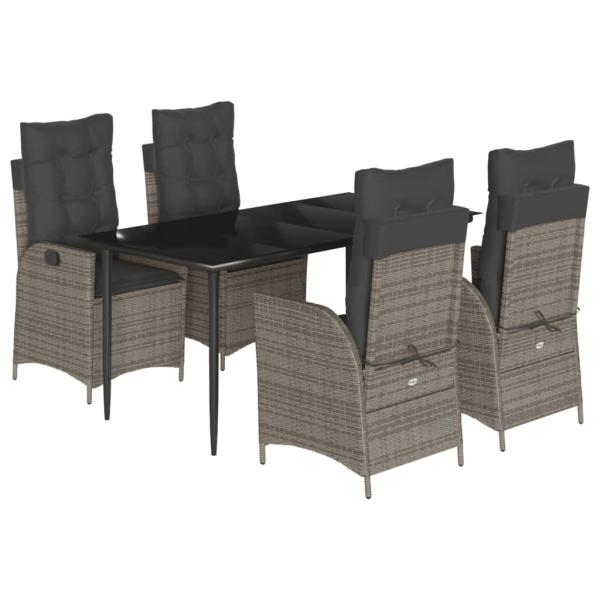 5-tlg. Garten-Essgruppe mit Kissen Grau Poly Rattan
