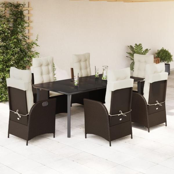 ARDEBO.de - 7-tlg. Garten-Essgruppe mit Kissen Braun Poly Rattan