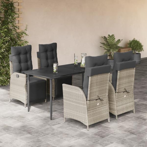 ARDEBO.de - 5-tlg. Garten-Essgruppe mit Kissen Hellgrau Poly Rattan