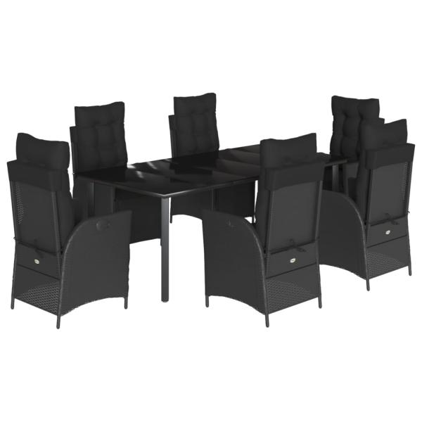 7-tlg. Garten-Essgruppe mit Kissen Schwarz Poly Rattan