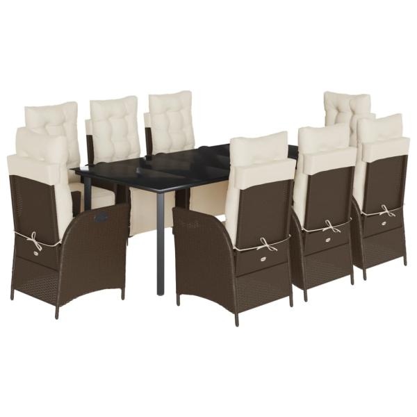 9-tlg. Garten-Essgruppe mit Kissen Braun Poly Rattan