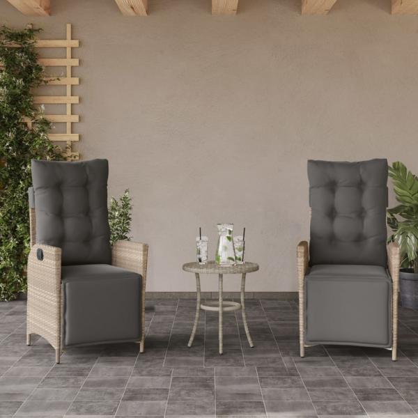 ARDEBO.de - Gartensessel mit Fußteil 2Stk. Verstellbar Hellgrau Poly Rattan