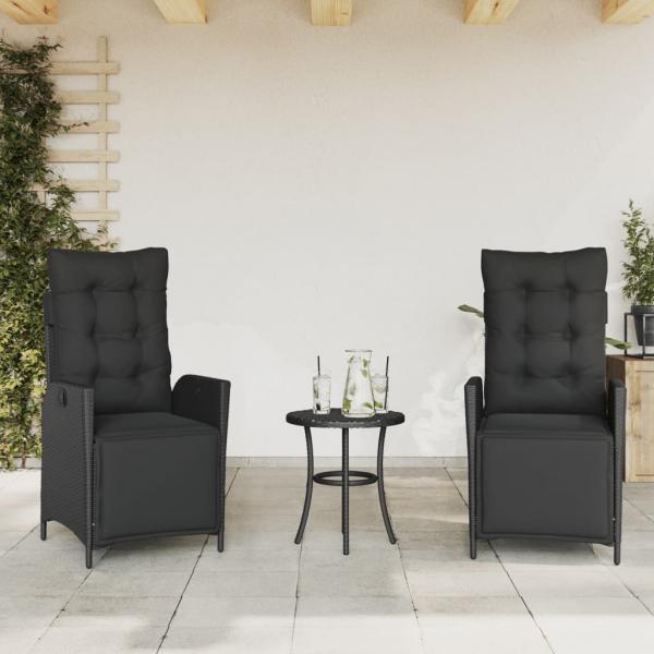 ARDEBO.de - Gartensessel mit Fußteil 2 Stk. Verstellbar Schwarz Poly Rattan
