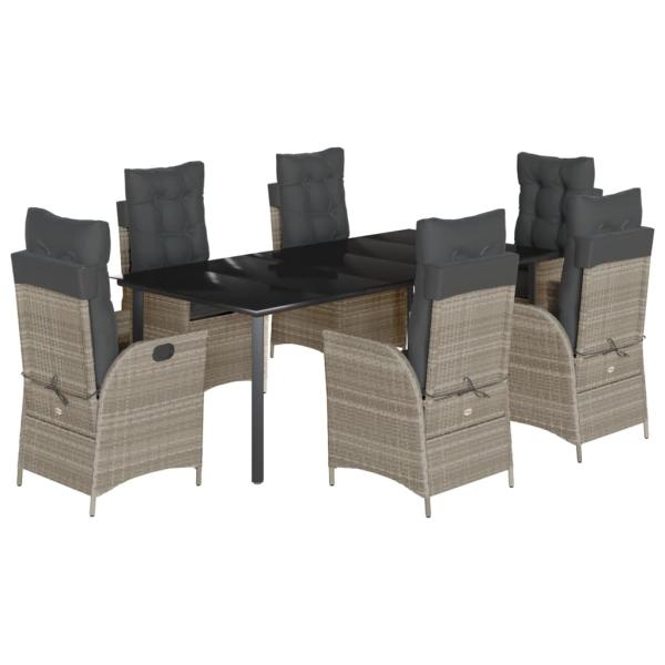 7-tlg. Garten-Essgruppe mit Kissen Hellgrau Poly Rattan