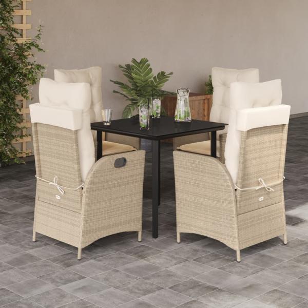 ARDEBO.de - 5-tlg. Garten-Essgruppe mit Kissen Beige Poly Rattan