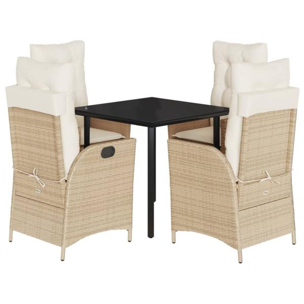 5-tlg. Garten-Essgruppe mit Kissen Beige Poly Rattan
