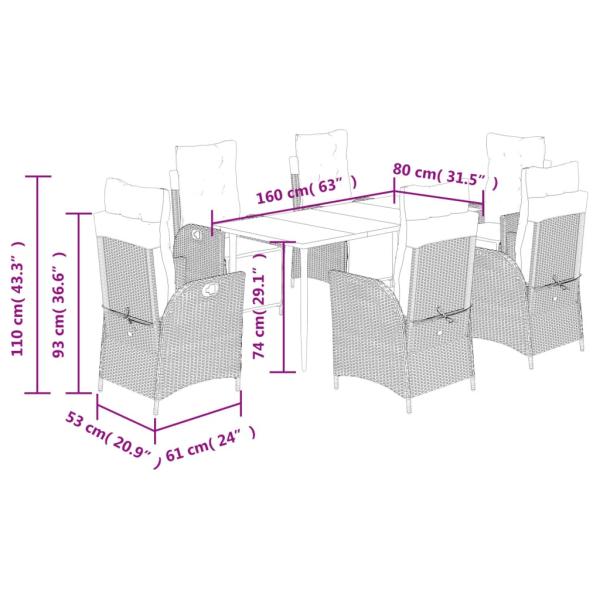 7-tlg. Garten-Essgruppe mit Kissen Beige Poly Rattan