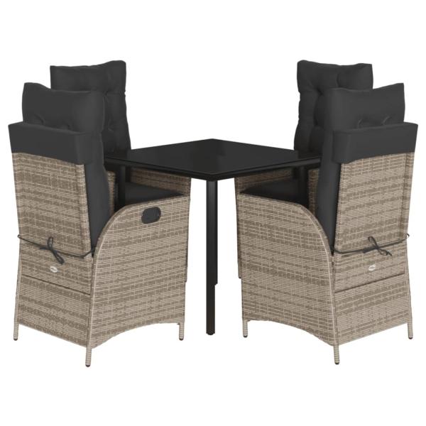 5-tlg. Garten-Essgruppe mit Kissen Grau Poly Rattan