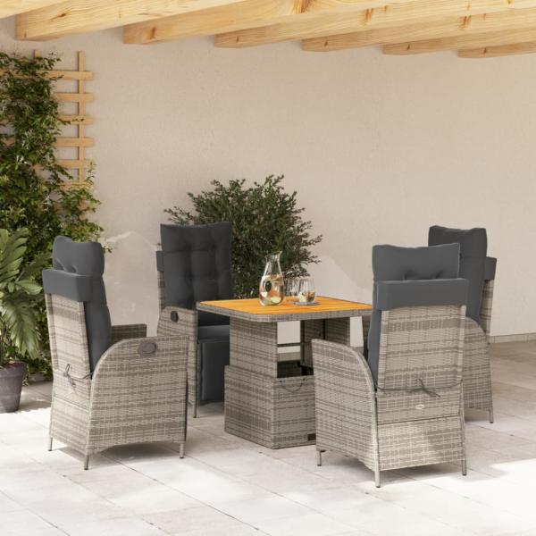 ARDEBO.de - 5-tlg. Garten-Essgruppe mit Kissen Grau Poly Rattan