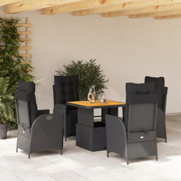 ARDEBO.de - 5-tlg. Garten-Essgruppe mit Kissen Schwarz Poly Rattan