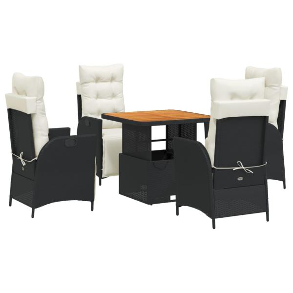 5-tlg. Garten-Essgruppe mit Kissen Schwarz Poly Rattan