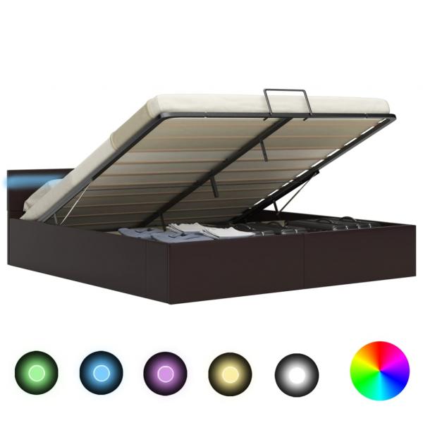 ARDEBO.de - Bett mit Bettkasten Hydraulisch LED Grau Kunstleder 180x200 cm