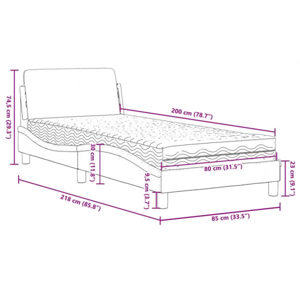Bett mit Matratze Schwarz und Weiß 80x200 cm Kunstleder