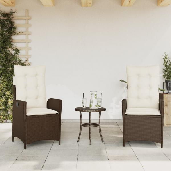 ARDEBO.de - Gartensessel mit Kissen 2 Stk. Verstellbar Braun Poly Rattan