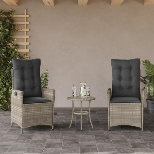 ARDEBO.de - Gartensessel mit Kissen 2 Stk. Verstellbar Hellgrau Poly Rattan