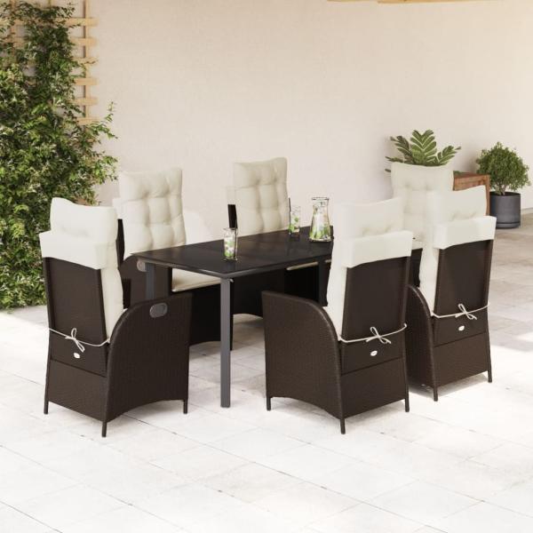 ARDEBO.de - 7-tlg. Garten-Essgruppe mit Kissen Braun Poly Rattan
