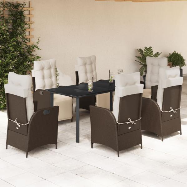 ARDEBO.de - 7-tlg. Garten-Essgruppe mit Kissen Braun Poly Rattan