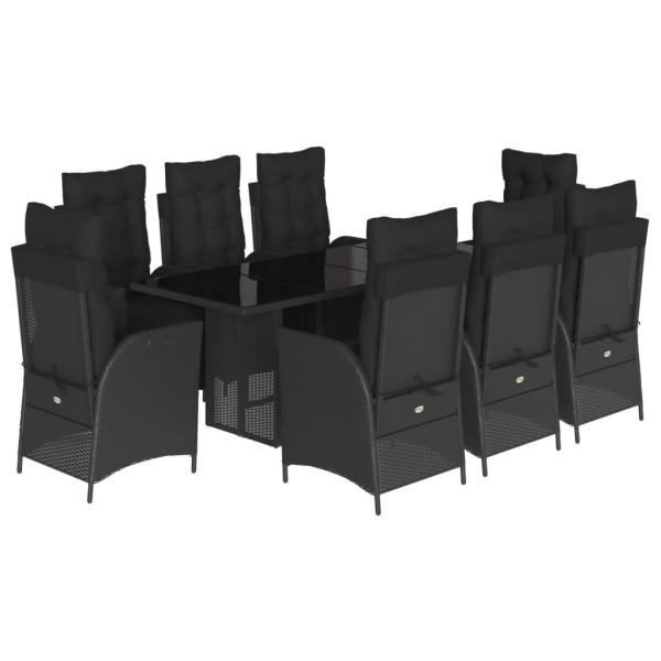 9-tlg. Garten-Essgruppe mit Kissen Schwarz Poly Rattan