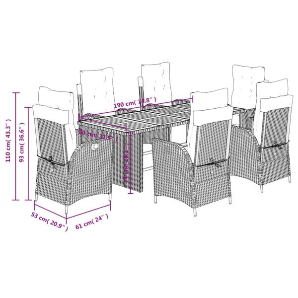 ARDEBO.de - 7-tlg. Garten-Essgruppe mit Kissen Beige Poly Rattan