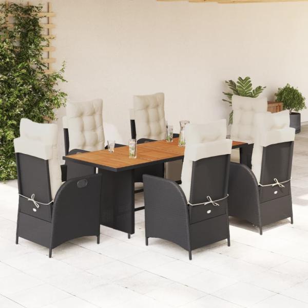ARDEBO.de - 7-tlg. Garten-Essgruppe mit Kissen Schwarz Poly Rattan