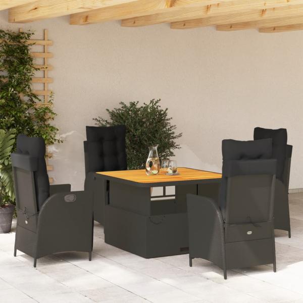 ARDEBO.de - 5-tlg. Garten-Essgruppe mit Kissen Schwarz Poly Rattan