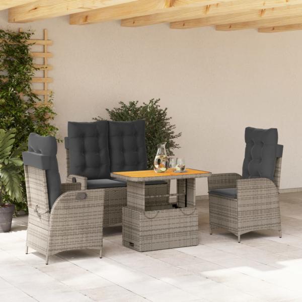 ARDEBO.de - 4-tlg. Garten-Essgruppe mit Kissen Grau Poly Rattan