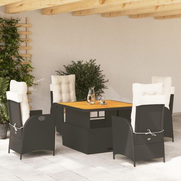 ARDEBO.de - 5-tlg. Garten-Essgruppe mit Kissen Schwarz Poly Rattan