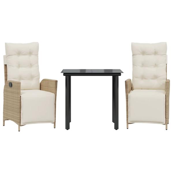 3-tlg. Garten-Essgruppe mit Kissen Beige Poly Rattan