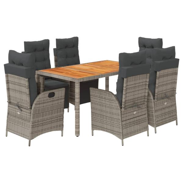 7-tlg. Garten-Essgruppe mit Kissen Grau Poly Rattan