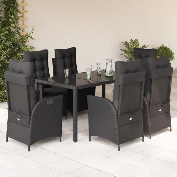 ARDEBO.de - 7-tlg. Garten-Essgruppe mit Kissen Schwarz Poly Rattan