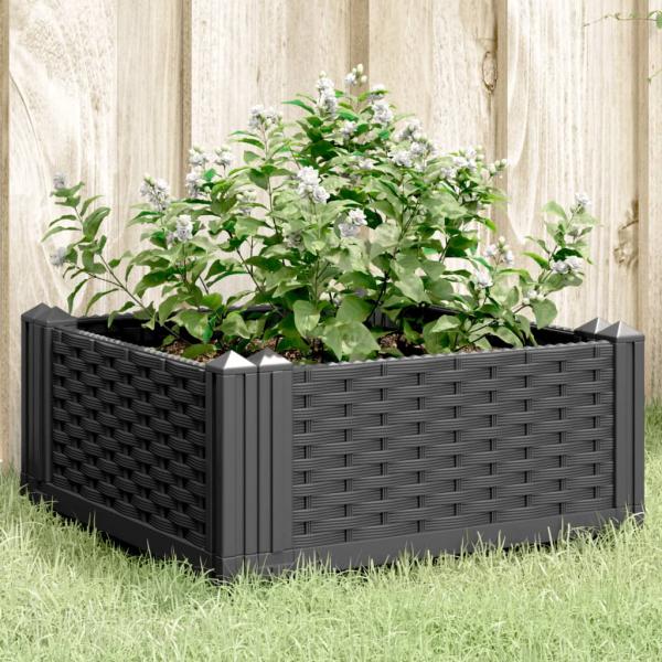 ARDEBO.de - Pflanzkasten mit Erdspießen Schwarz 42,5x42,5x28,5 cm PP