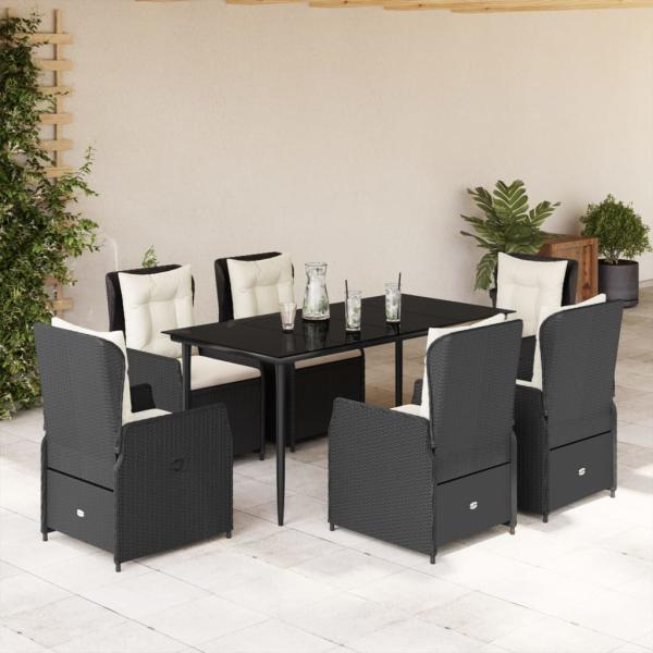 ARDEBO.de - 7-tlg. Garten-Essgruppe mit Kissen Schwarz Poly Rattan