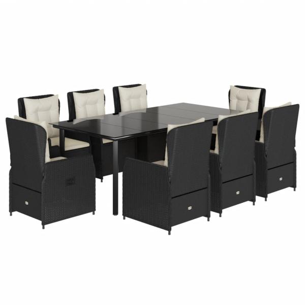 9-tlg. Garten-Essgruppe mit Kissen Schwarz Poly Rattan