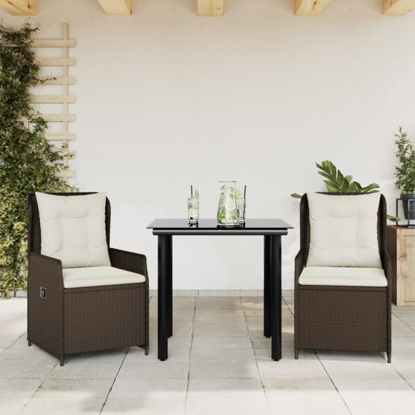 ARDEBO.de - 3-tlg. Garten-Essgruppe mit Kissen Braun Poly Rattan