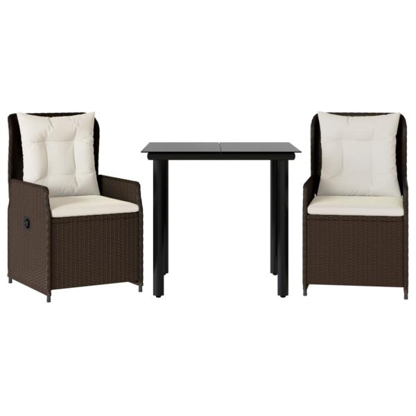 3-tlg. Garten-Essgruppe mit Kissen Braun Poly Rattan