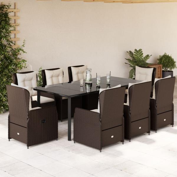 ARDEBO.de - 9-tlg. Garten-Essgruppe mit Kissen Braun Poly Rattan