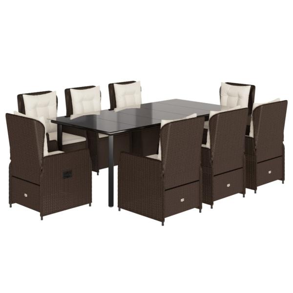 9-tlg. Garten-Essgruppe mit Kissen Braun Poly Rattan