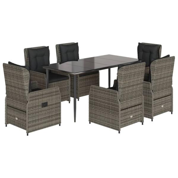 7-tlg. Garten-Essgruppe mit Kissen Grau Poly Rattan