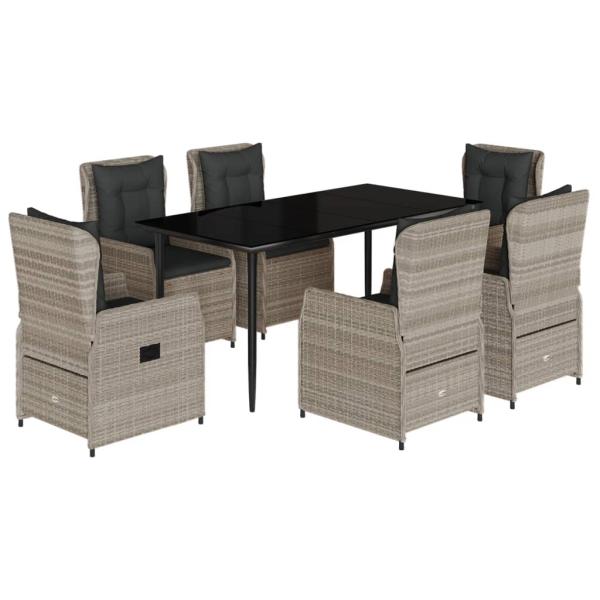 7-tlg. Garten-Essgruppe mit Kissen Hellgrau Poly Rattan