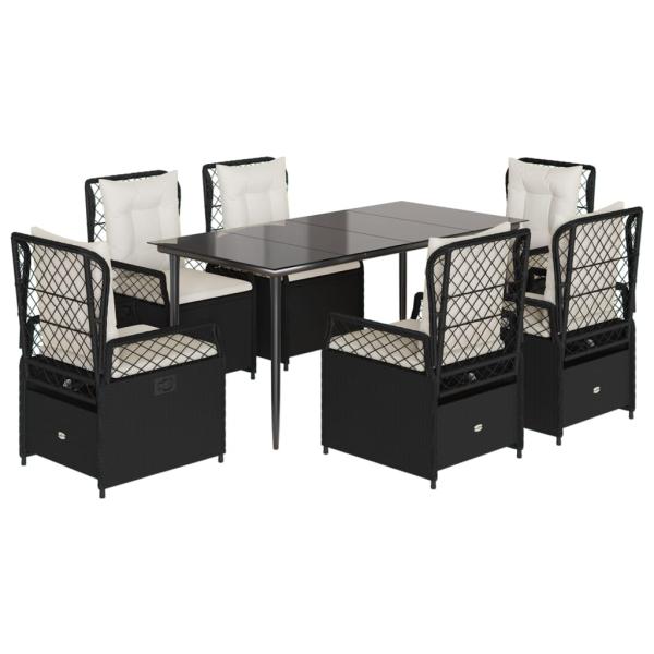 ARDEBO.de - 7-tlg. Garten-Essgruppe mit Kissen Schwarz Poly Rattan