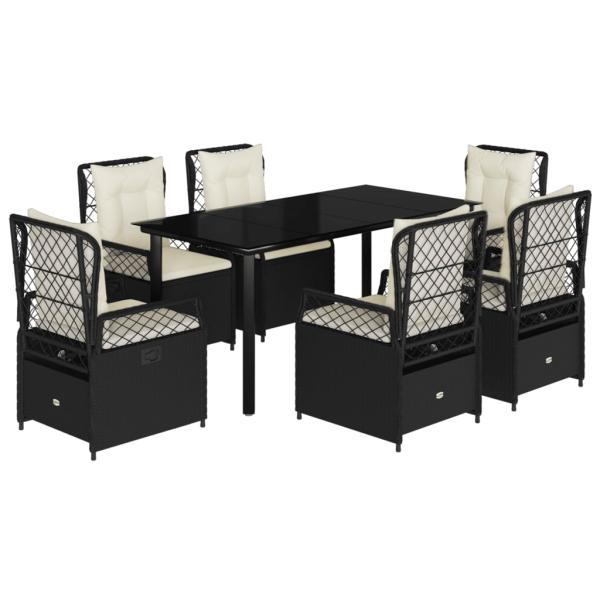 7-tlg. Garten-Essgruppe mit Kissen Schwarz Poly Rattan