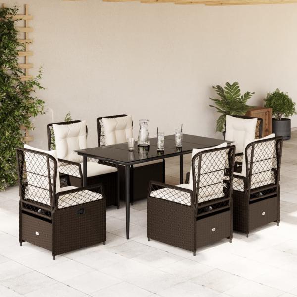 ARDEBO.de - 7-tlg. Garten-Essgruppe mit Kissen Braun Poly Rattan