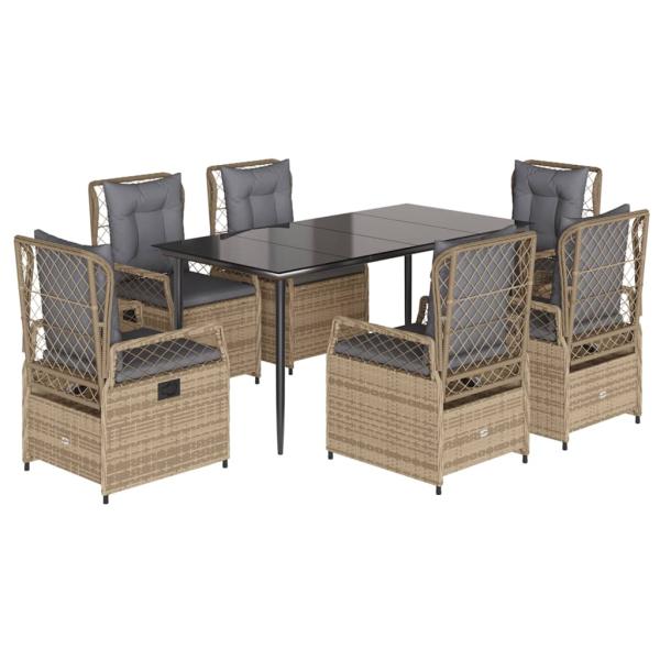 7-tlg. Garten-Essgruppe mit Kissen Beige Poly Rattan
