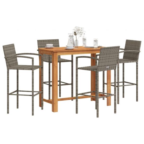 ARDEBO.de - 5-tlg. Gartenbar-Set Grau Massivholz Akazie und Poly Rattan